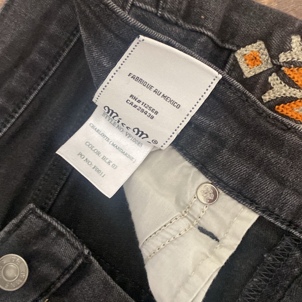 MISS ME VINTAGE BLACK HIGH WAISTED SKINNY JEANS WITH ORANGE EMBROIDERED DETAILS - Picture 4 of 8